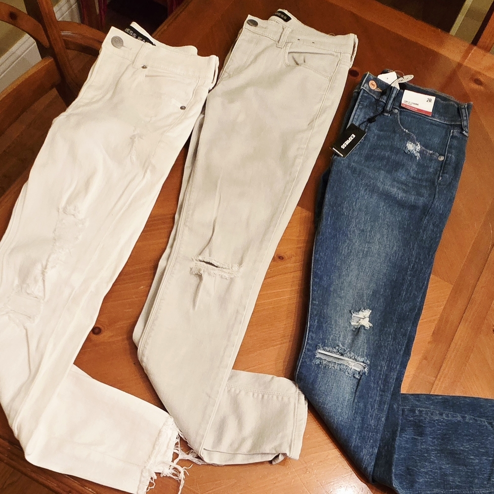 Stylish Women's Jeans - White, Beige, and Blue